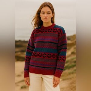 Vintage Fair Isle GAP Wool Crewneck Sweater Medium Eclectic Grandpa